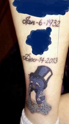 Penguin crying ice cubes memorial tattoo by TJ December 2015