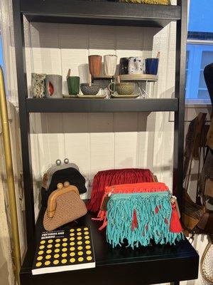 Handmade clutches and handcrafted espresso mugs