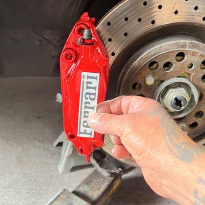 Placing the decal on the caliper