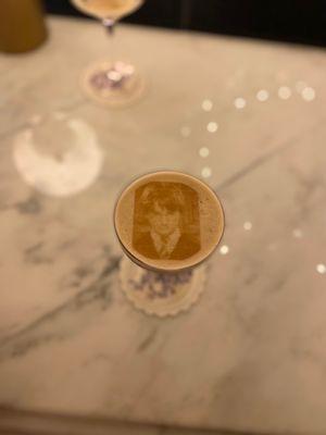 Espresso martini with Harry Potter printed on the top! They can print just about anything on your martini!