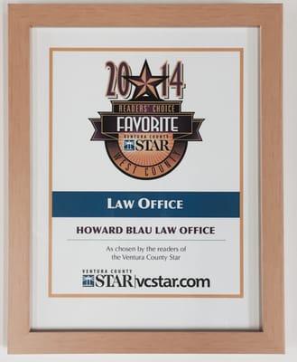 2014 Ventura County Star Readers' Choice (West County) Favorite Law Office Award