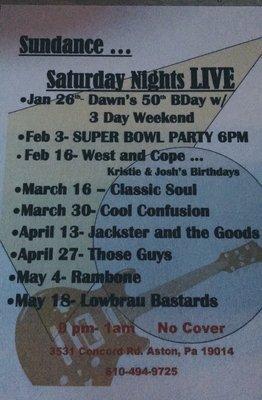 Live Music... Sundance Saturday Nigjts LIVE