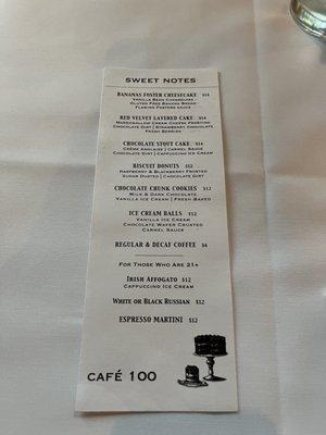 Dessert menu