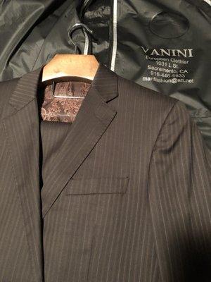 100% Italian wool, Chocolate brown, pinstripes