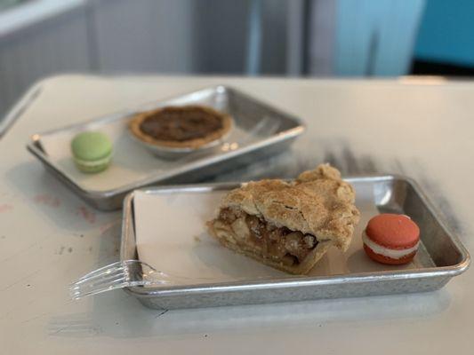 Apple pie and pecan pie with a side of macaroon!