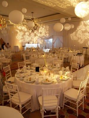 White lounge event at Ritz Sarasota. White drape, lounge furniture, lighting and more.