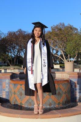 Wearing embroidered stole for graduation pictures