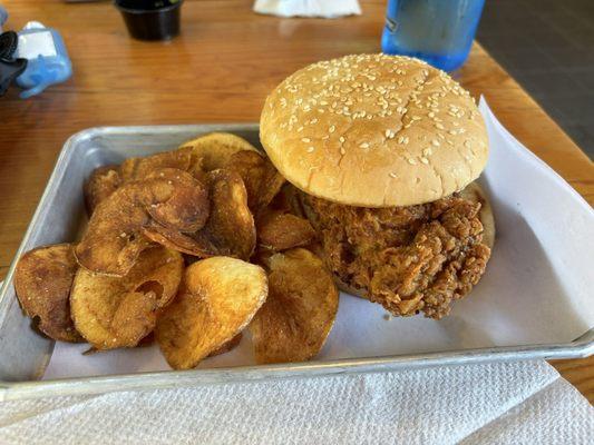 Fried chicken good but not amazing liked the crispy chips