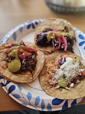 Jackfruit, hibiscus, chicken chipotle tacos