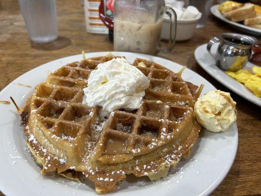 Stuffed waffle with peanut butter and bacon.