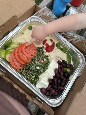 Incredible mezze plate, my toddler was too excited to wait