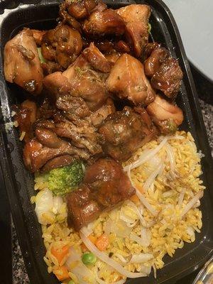 Bourbon chicken with veggie fried rice