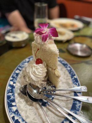 Coconut cake and ice cream