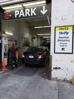 Return location is across the street from the rental agency. The lot will take your car back even if Thrifty is closed.