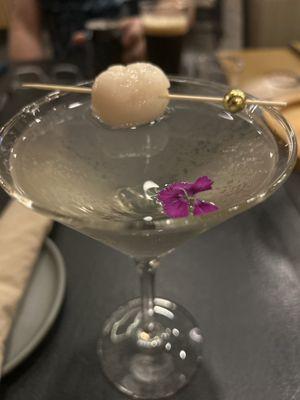 Lychee saketini with floating flower and lychee!