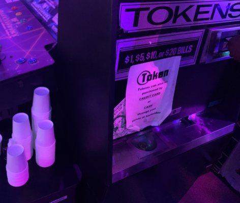 Can use bills for tokens or pay via credit card with bartender for tokens