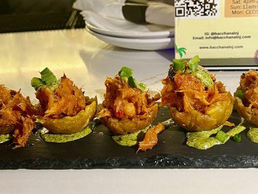 Bacalao Fish bites (cod fish served in a plantain cup)