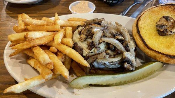 Swiss and mushroom burger