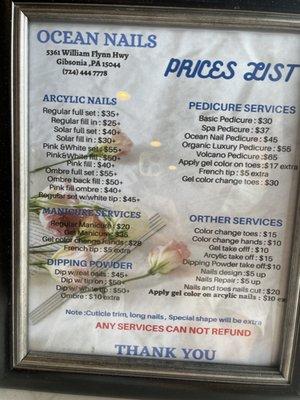 Price for services