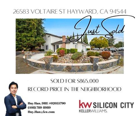 JUST SOLD!

26583 Voltaire St
Hayward, CA 94544