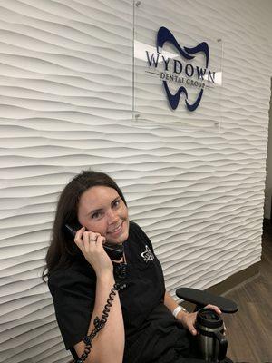 Dr. Sarah Spring helping patients by phone.