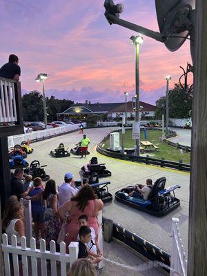 Racing and cotton candy sky.