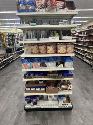 Shelves of cake mixes