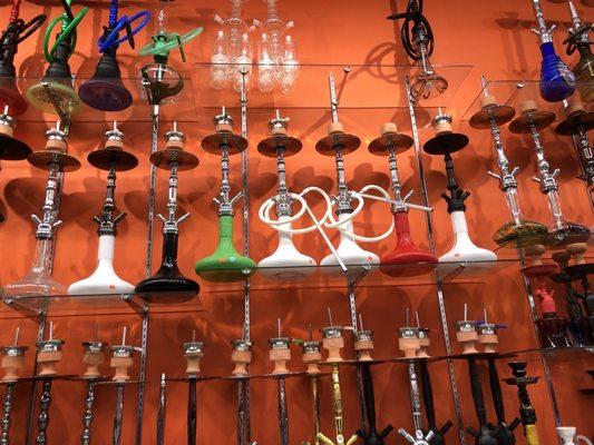 Some more hookah stands on the left wall, varying from small-large sizes. (4/17/2018)