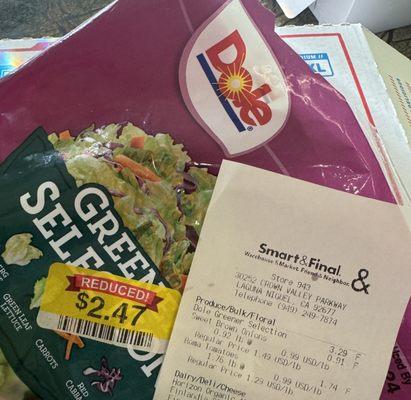 Mischarged me for the Dole Greener Selection salad mix.