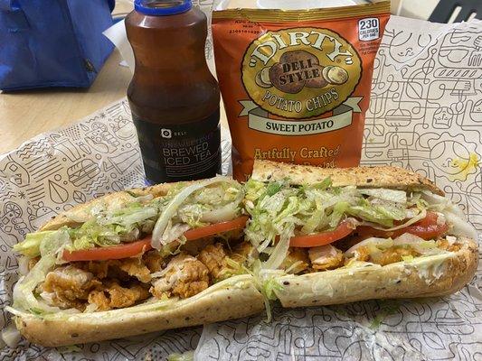 Publix chicken tender sub / w lettuce, tomatoes and onions , this one is a combo /w chips and a drink !!