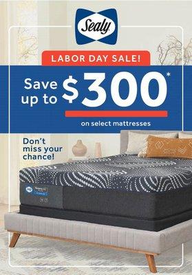 Sealy Labor Day savings running from 8/16 - 9/13!