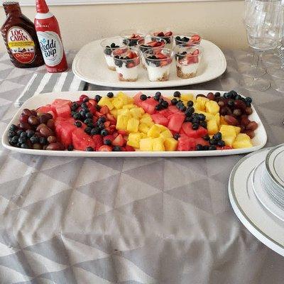 Seasonal fruit platter and yogurt parfaits