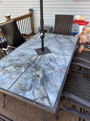 Custom polcelain tile for outdoor dining table