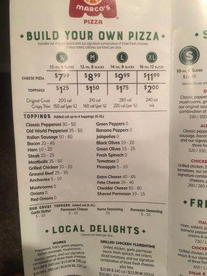 Pizza Menu