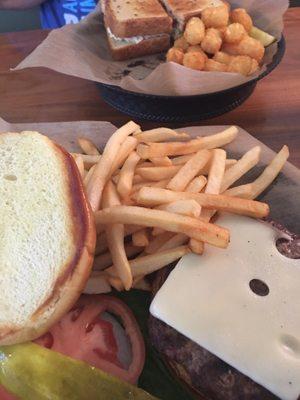 Burger and fries for me and Chicken Salad on rye for hubby! Good stuff!