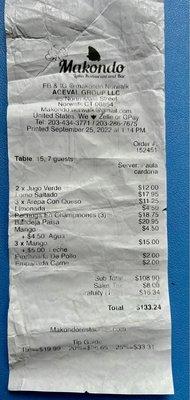 My receipt for $133