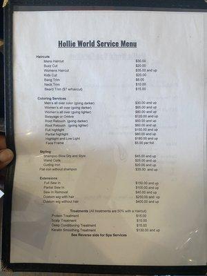 Service menu