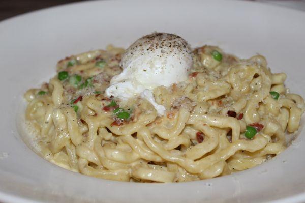 The Pici & Pea Carbonarra was made with pancetta, English peas, fresh egg, parmesan and black pepper.