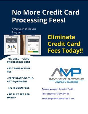 Tired of credit card processing fees? It's time to say goodbye to those extra costs! 

 No more processing fees PLUS, 1% CASH BACK!