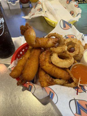 Chicken fingers and onion rings