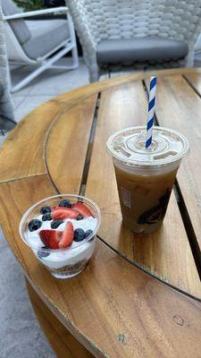 Iced coffee and parfait