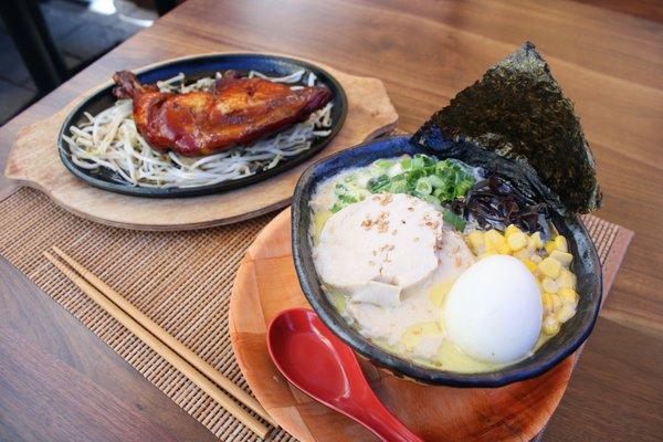 "Chicken Paitan DX" "Limited 15 order"
  Rich White Chicken paitan Ramen & grilled chicken leg on a sizzling plate