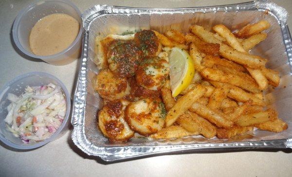 Pan Seared Scallops dinner, at Romano's Seas Shack in Wolcott, CT.