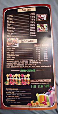 Current menu as of 4/20/22. However prices have gone up in several me items.