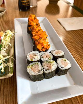 Scallops nigiri and yellowtail roll