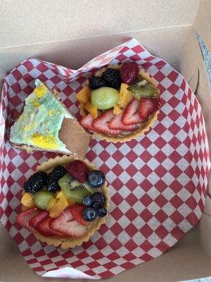 King cake and two of the fruit tarts