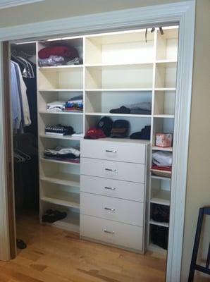 typical closet system withe drawers