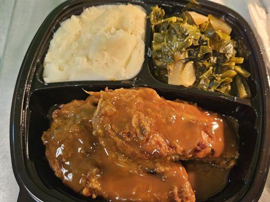 Pork Chops, Greens and Mash Potatoes