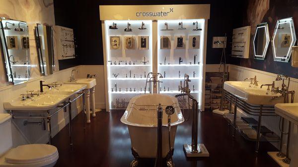 Crosswater display, classic free standing bathtub, faucets, sinks, toilets, bathroom remodel, kitchen remodel, vanity