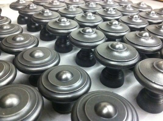 Charcoal finish on steel knobs